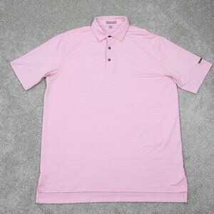 Peter Millar Polo Shirt Mens Large Pink Striped Summer Comfort Short Sleeve Golf